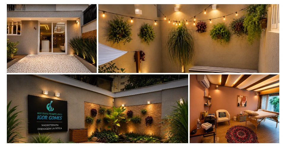 Fotos completas da entrada, jardim e sala de atendimento em Moema
